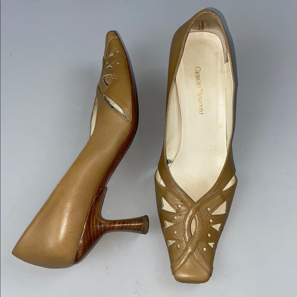 Giorgio Moretto D’orsay Camel CutOut Square Toe Leather Louis Heel Size 7 Italy - Picture 1 of 16
